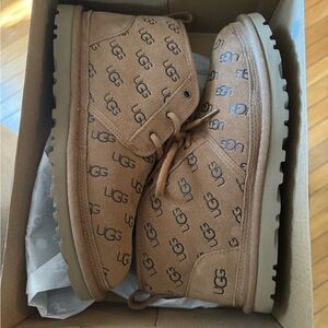 New! UGG Tan Logo Pattern Winter Boots